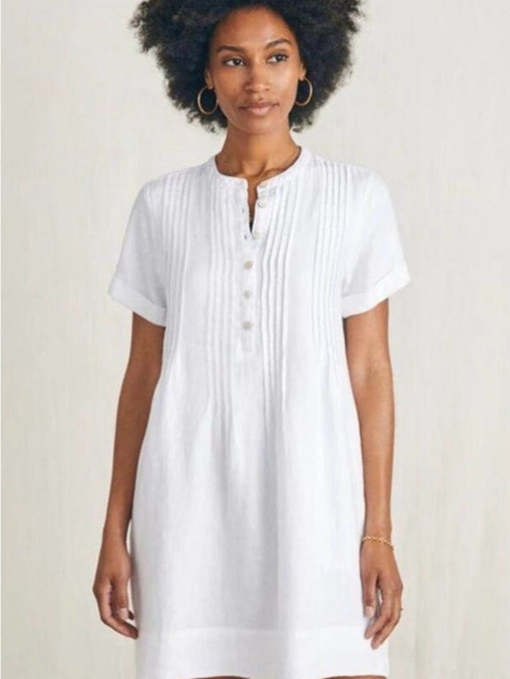 Faherty White Short-Sleeve Pintuck Mini Dress